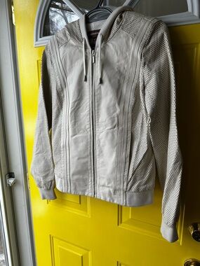 Danier Light Cream Perforated Leather Zip Hoodie